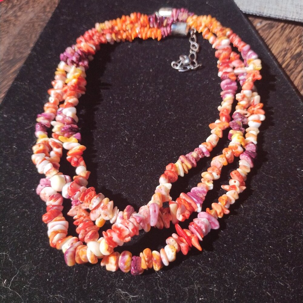 Jay King DTR mine finds 3 Strand multi colored Spiny Oyster necklace 925 Sterlin